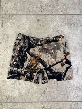 Camo Floral Print Biker Shorts - Pink & Tan Accents